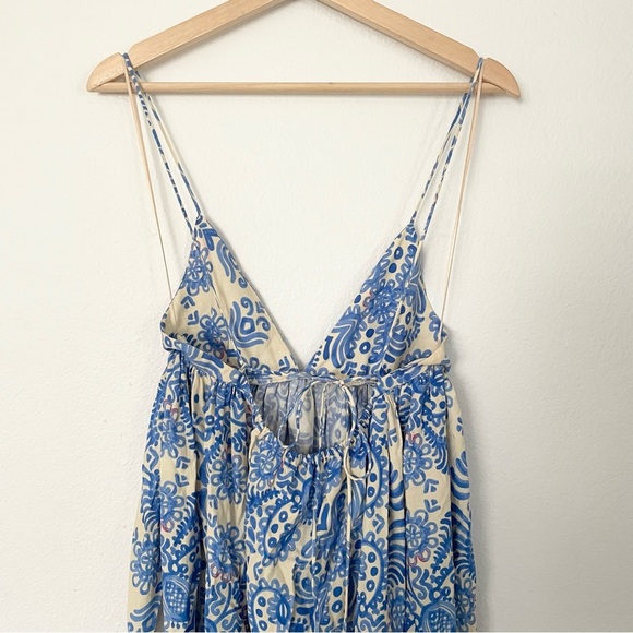 Zara * Linen Blend Printed Maxi Midi Dress Blue Boho Flowy - Picture 11 of 13